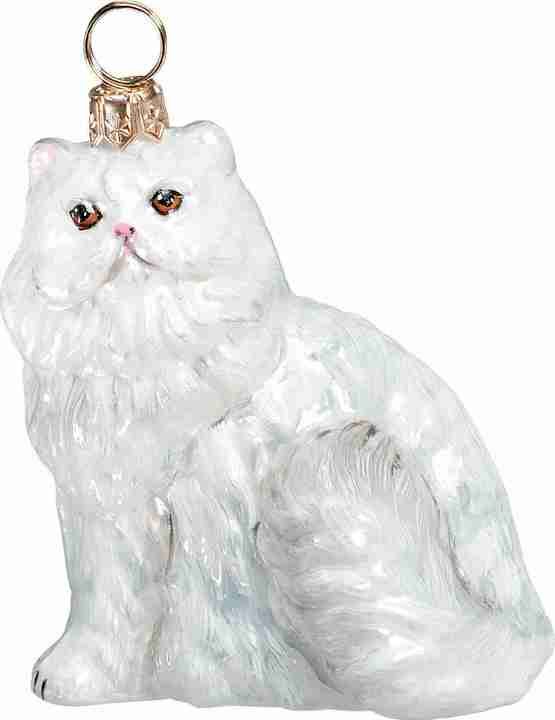 Persian White Cat Glass Christmas Ornament by Joy t the World Collectibles