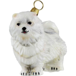 White Pomeranian Glass Dog Christmas Ornament