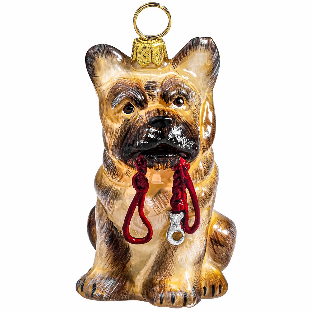 French Bulldog Cream with Leash Glass Dog Ornament by Joy to the World Collectibles