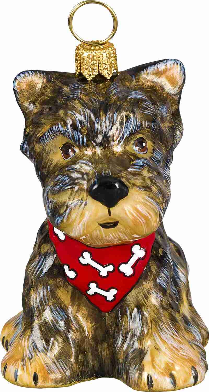 Yorkshire Terrier Puppy with Bandana Glass Christmas Ornament by Joy to the World Collectibles