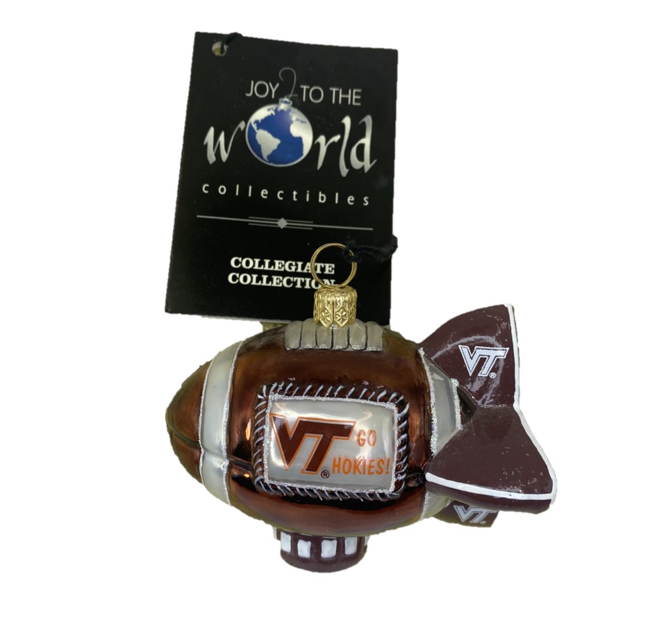 Virginia Tech Hokies Blimp Glass Christmas Ornament by Joy to the World Collectibles