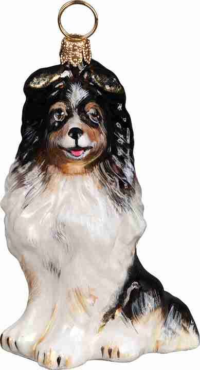 Tricolor Shetland Sheepdog Glass Christmas Ornament by Joy to the World Collectibles