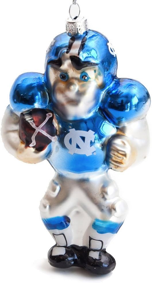 UNC North Carolina Tar Heels Football Player Glass Christmas Ornament