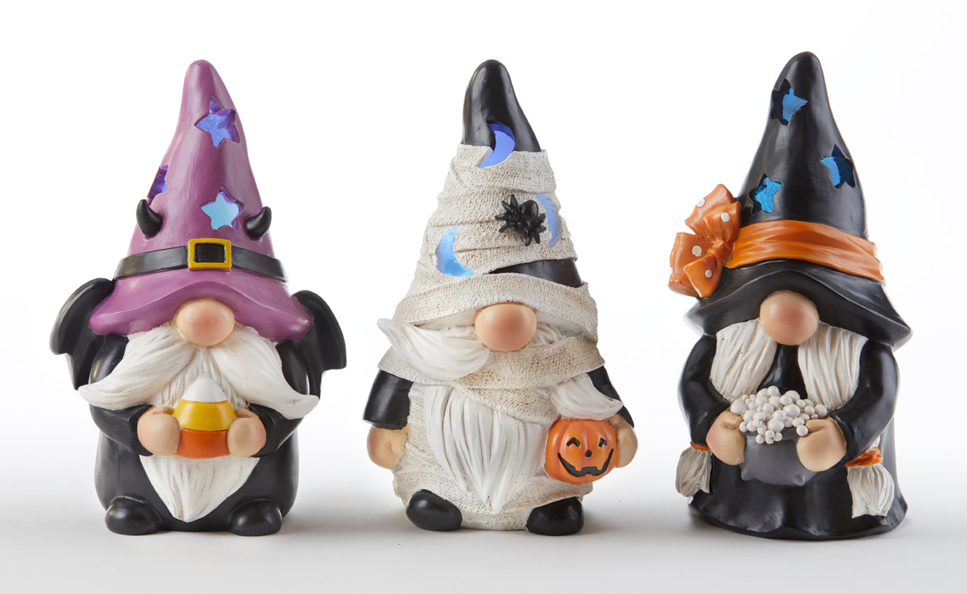 LED Halloween Wizard Gnome Figurines  Set of Three Gnomes