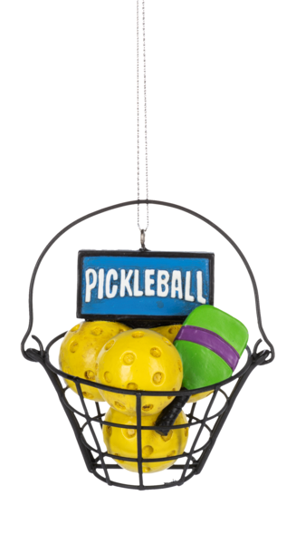 Pickleball Basket with Balls and Paddle Christmas Ornament
