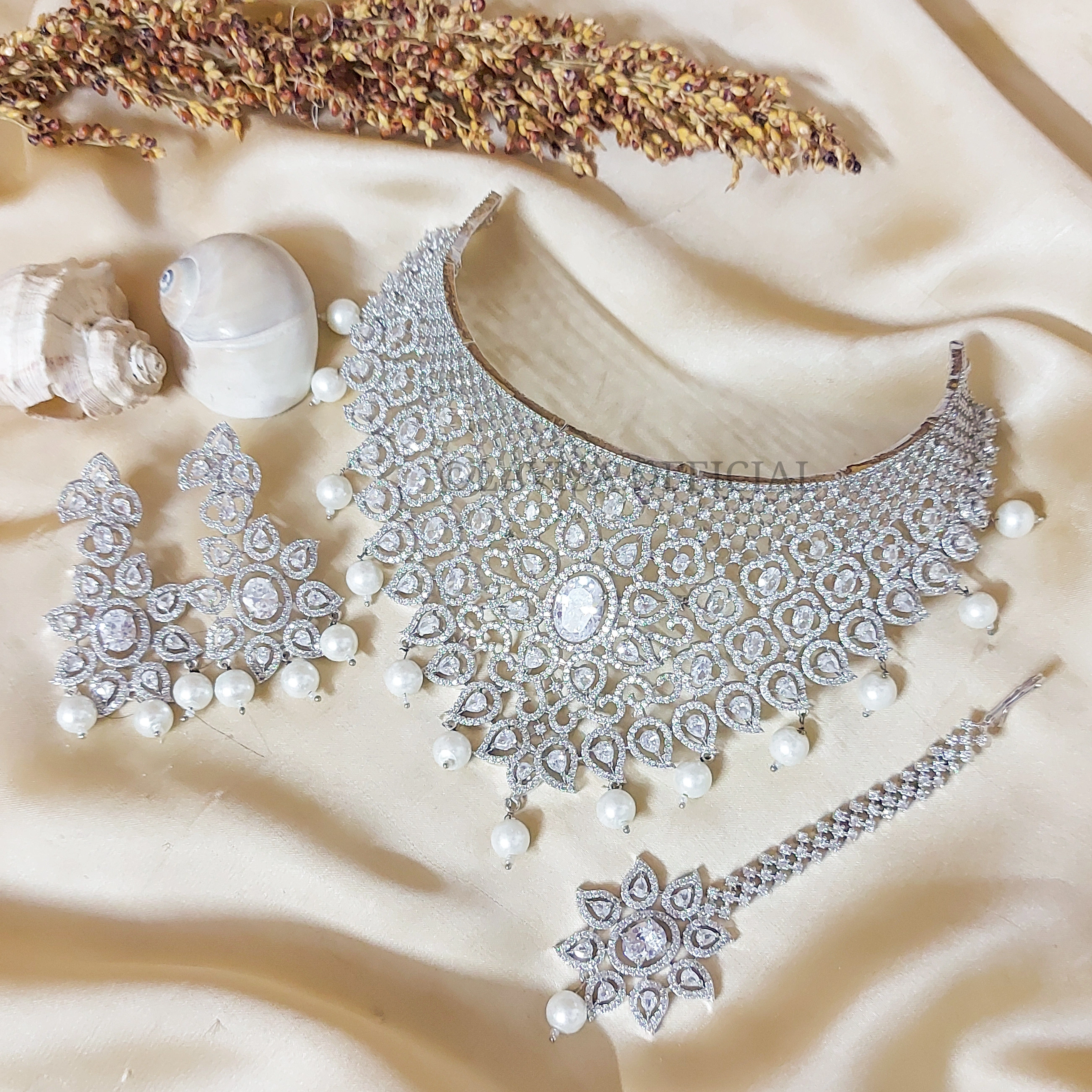 Zircon Stone Silver Bridal Set