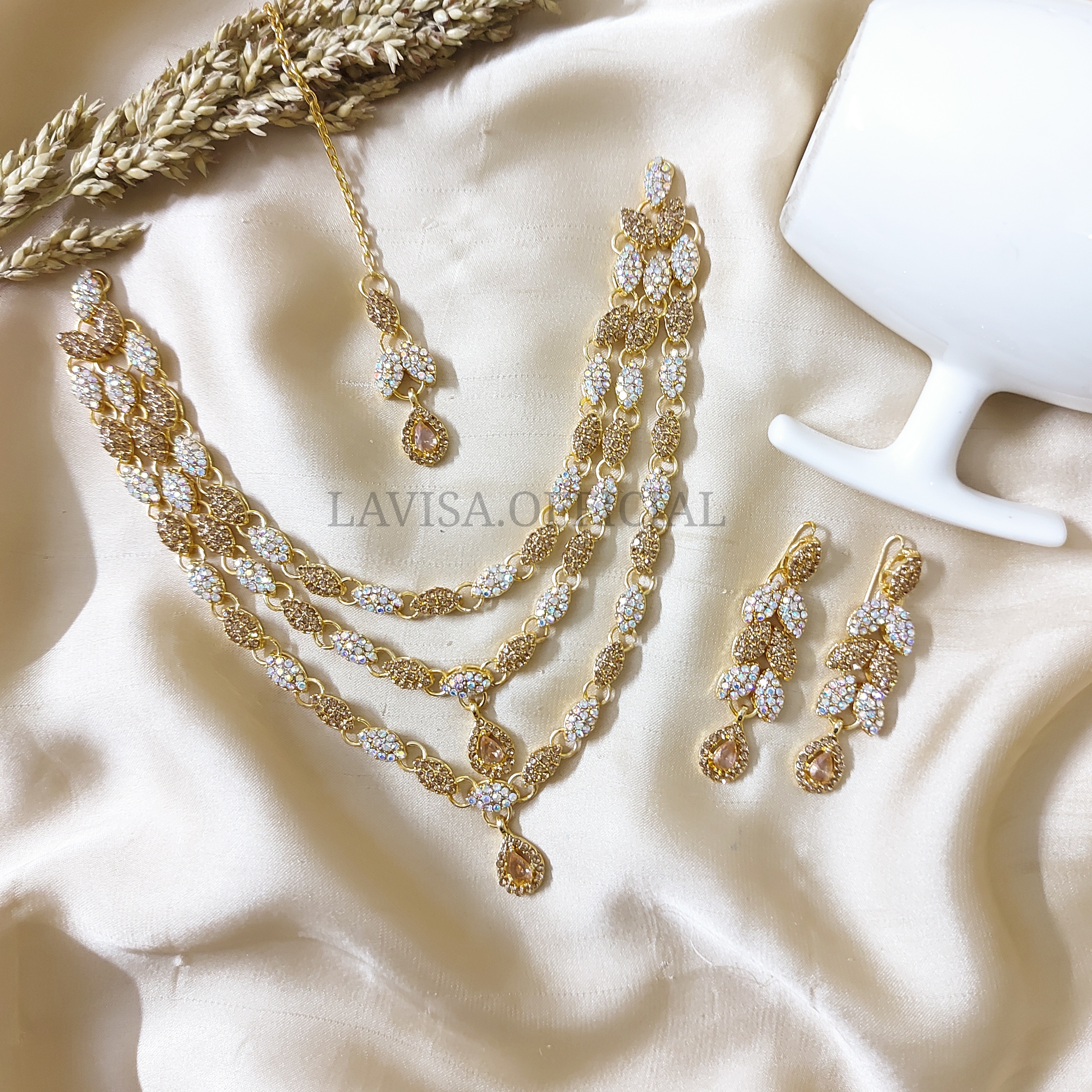 Gold Plated Triple Line Necklace Set