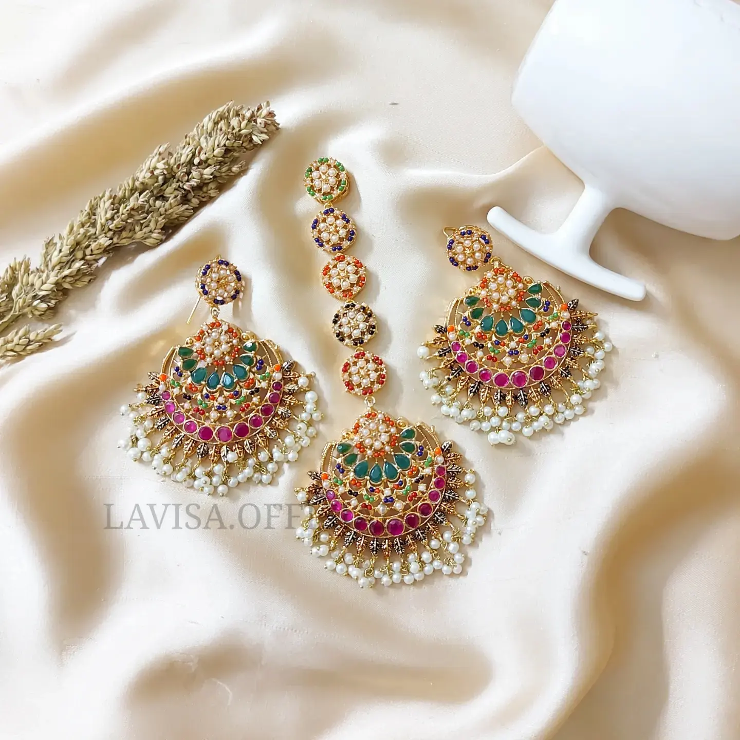 Nau-ratan Earrings & Tika