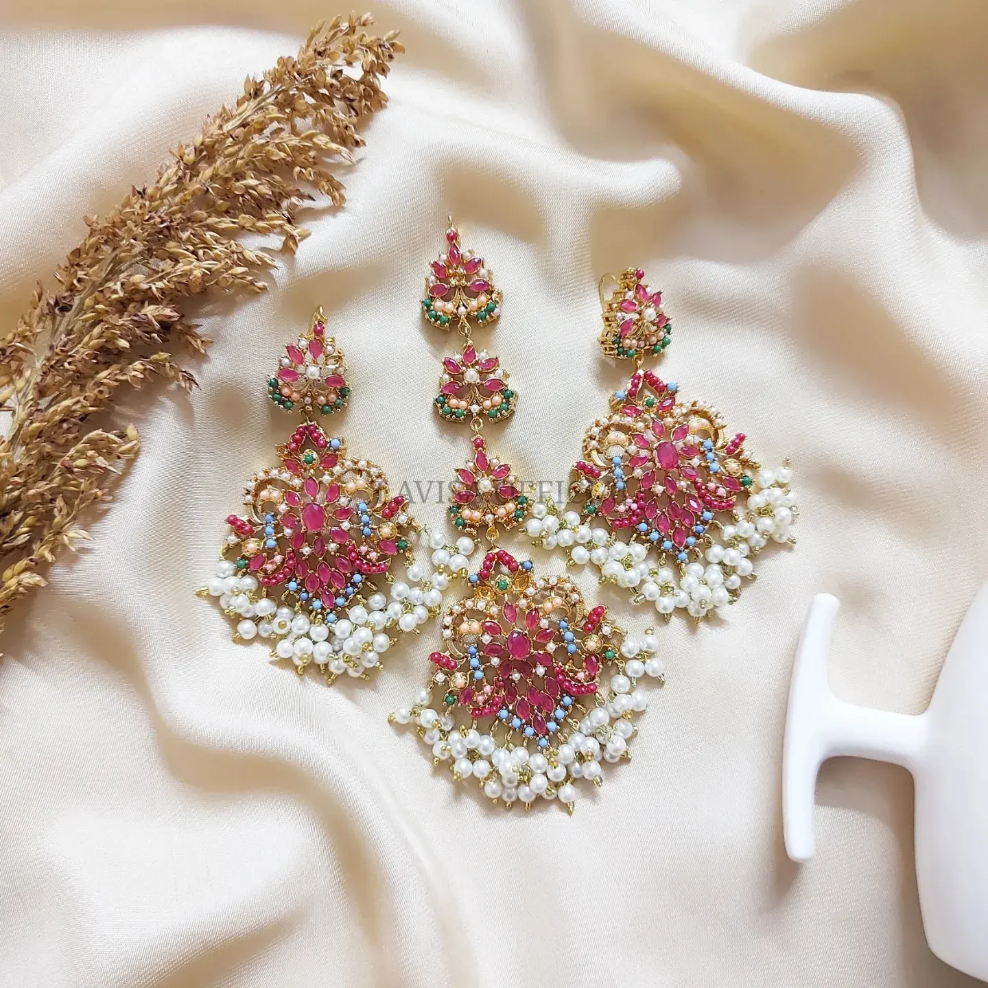 Nau-Ratan Earrings & Tika