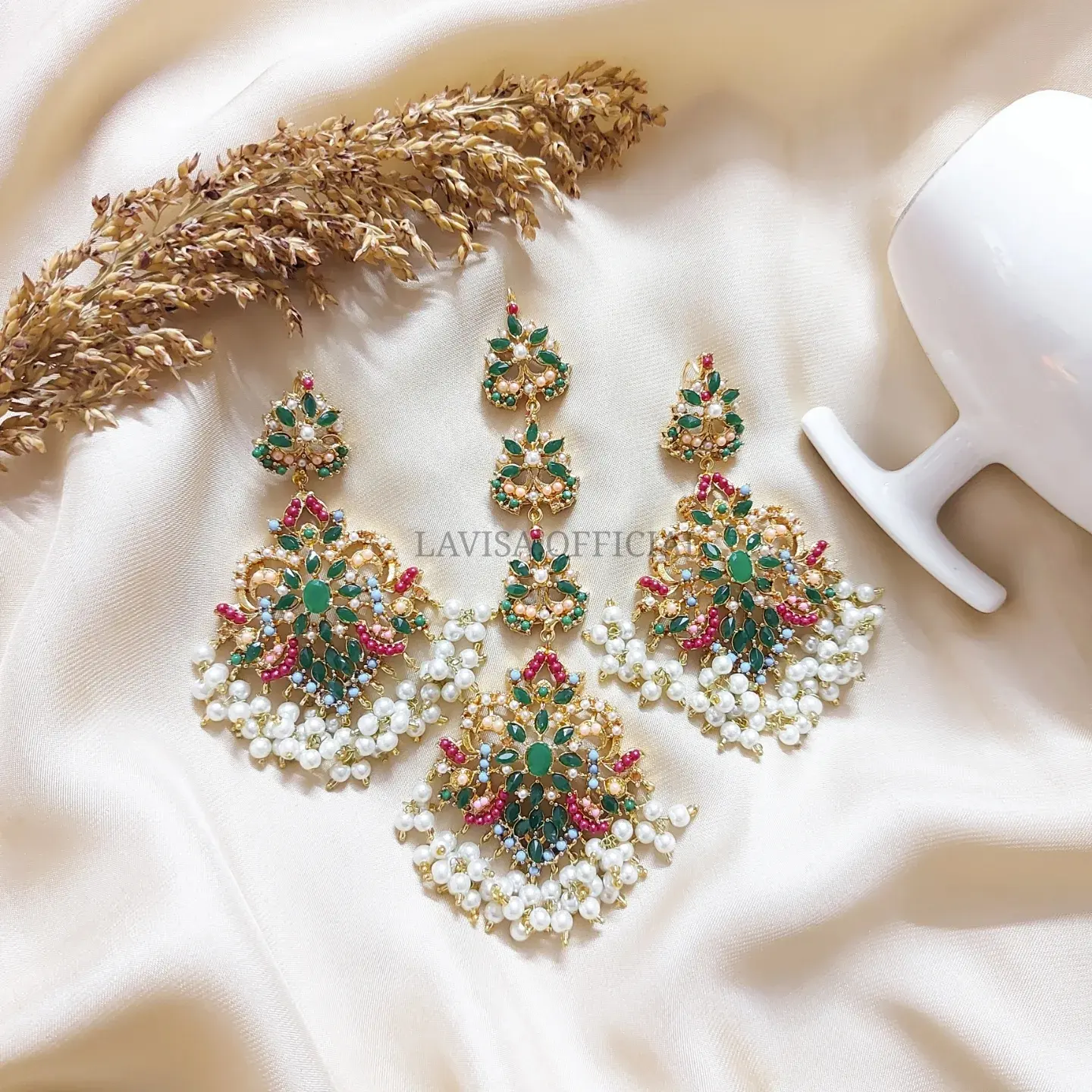 Nau-Ratan Earrings & Tika