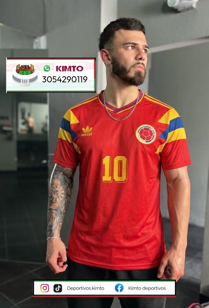 CAMISETA SELECCION COLOMBIA RETRO VISITANTE ROJA ( ITALIA 1990 )