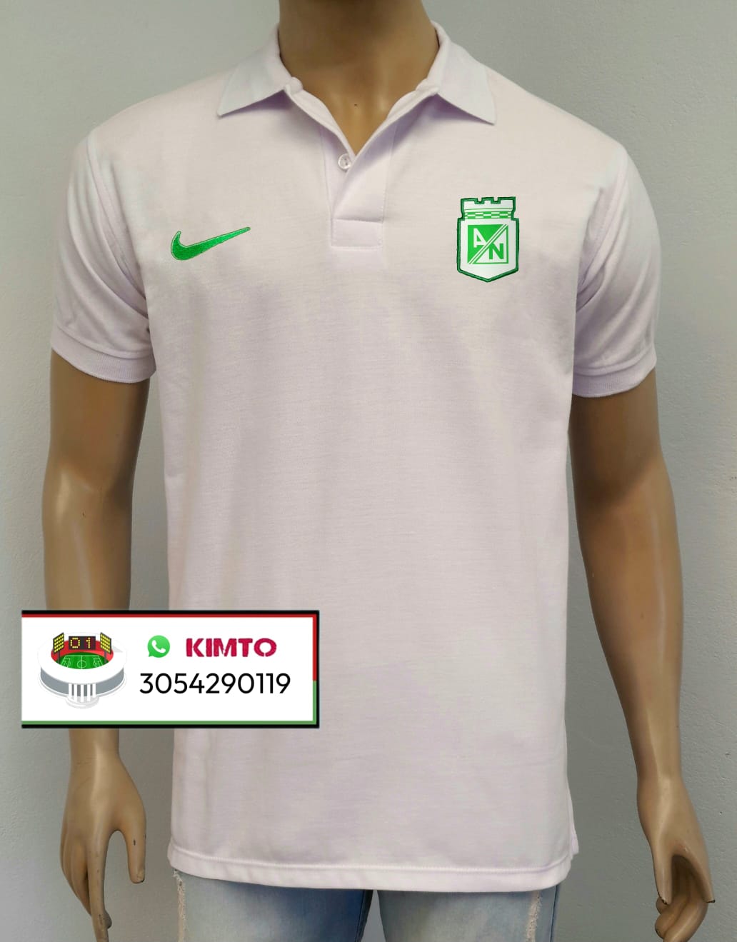 CAMISETA TIPO POLO ATLÉTICO NACIONAL BLANCA