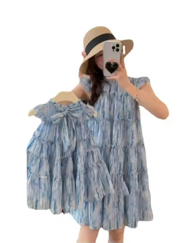 Matching Blue Tie-Dye Dress Set