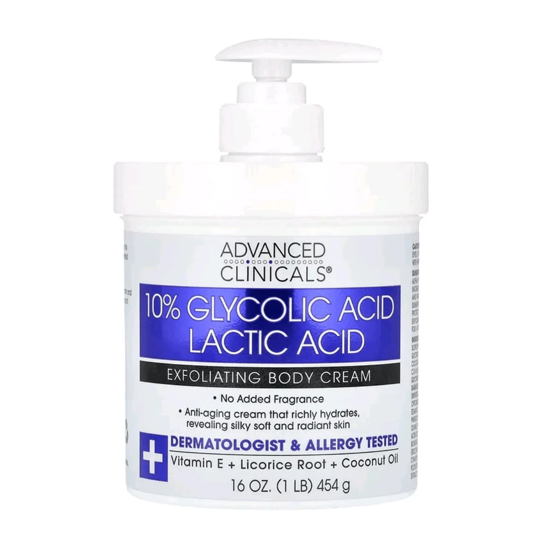 Advanced Clinicals 10% Glycolic Acid Lactic Acid Exfoliating Body Cream