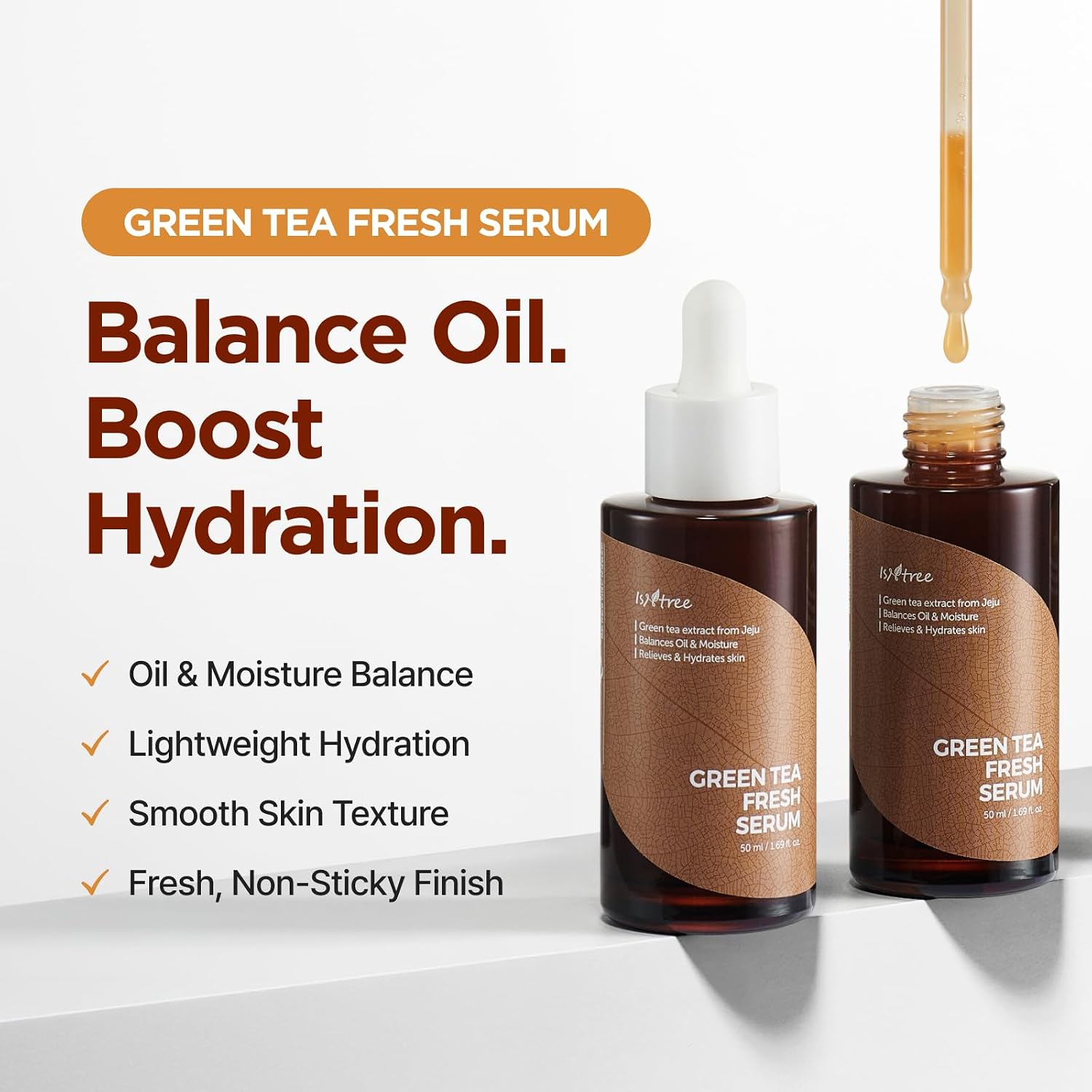 ISNTREE Green Tea Fresh Serum 50ml, 1.69 fl oz | Jeju Green Tea Extract | Controls Excessive Sebum | Balances Oil & Moisture | Relieves & Hydrates Skin | Korean Skincare