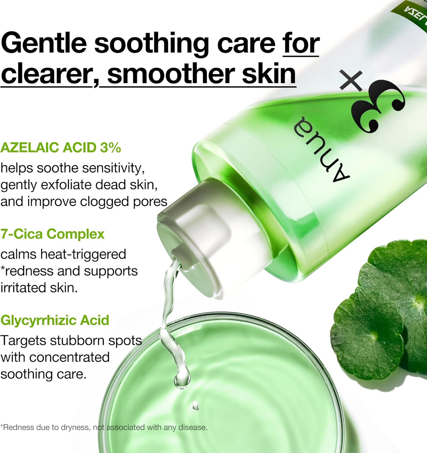 Anua Azelaic Acid 3 CICA Clarifying Toner, Daily Exfoliating Facial Toner with Salicylic, for Soothing & Skin Clarity, Sebum & Spot Care, Suitable for Sensitive Skin, Korean Skincare, 8.45 fl.oz.