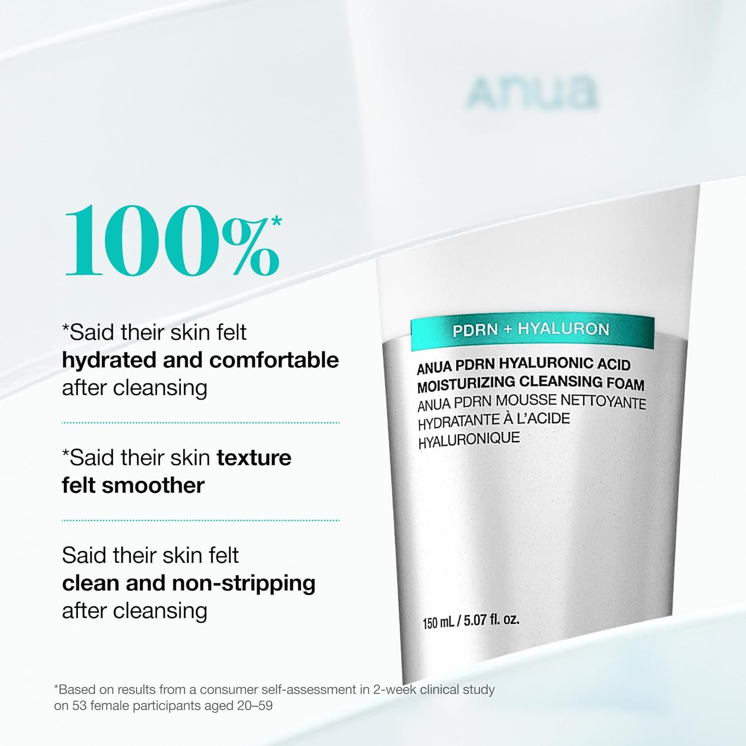 Anua PDRN Hyaluronic Acid Moisturizing Cleansing Foam, Daily Gentle Face Wash for Dry Skin, Salmon DNA Hydrating & Soft Facial Cleanser, Barrier Repair & Glow Glass Skin, Korean Skincare, 5.07 fl oz.