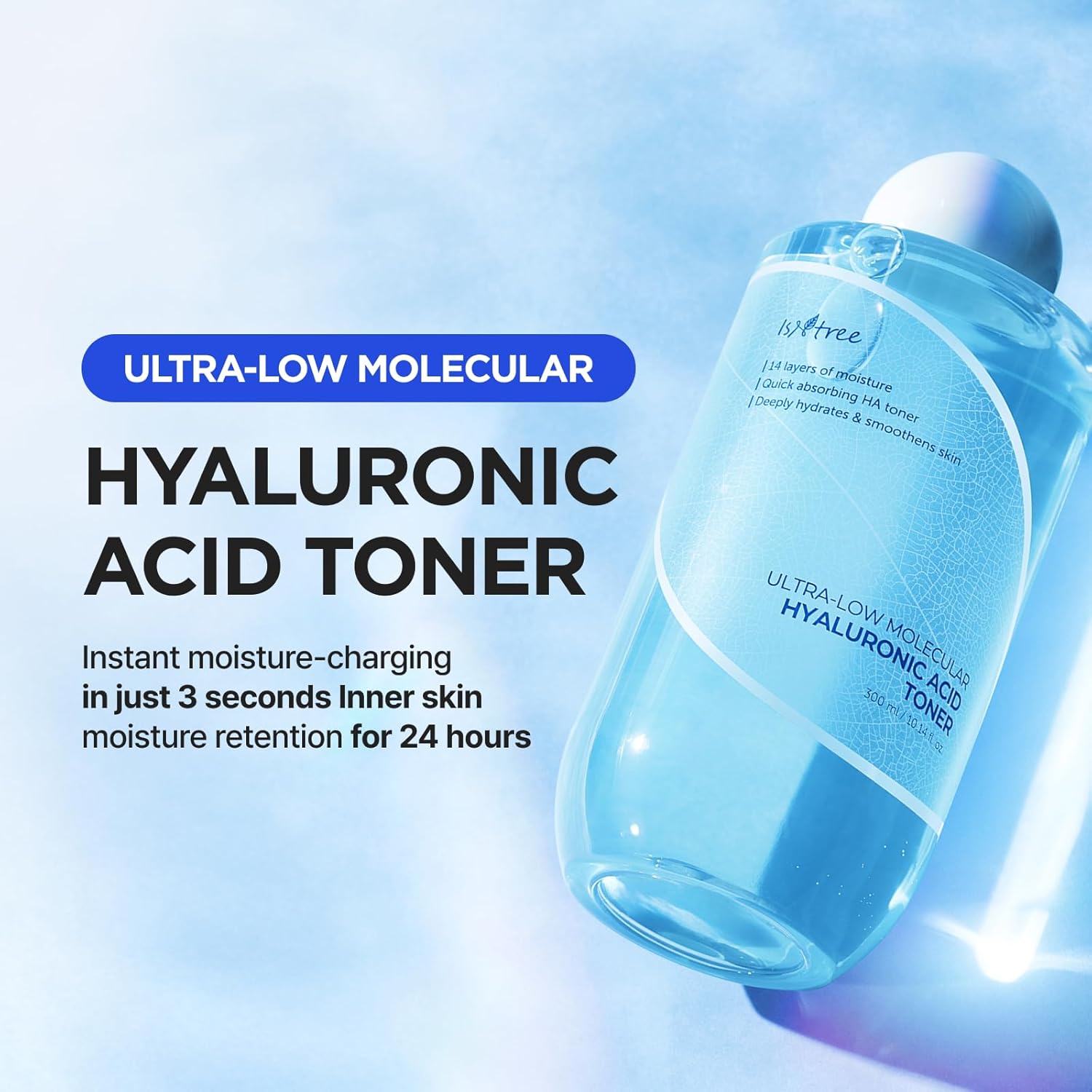 ISNTREE Ultra-Low Molecular Hyaluronic Acid Toner | Korean Hydrating Toner with Hyaluronic Acid | Quick-Absorbing Facial Toner for Deep Hydration, Fragrance-Free, 10.14 fl oz