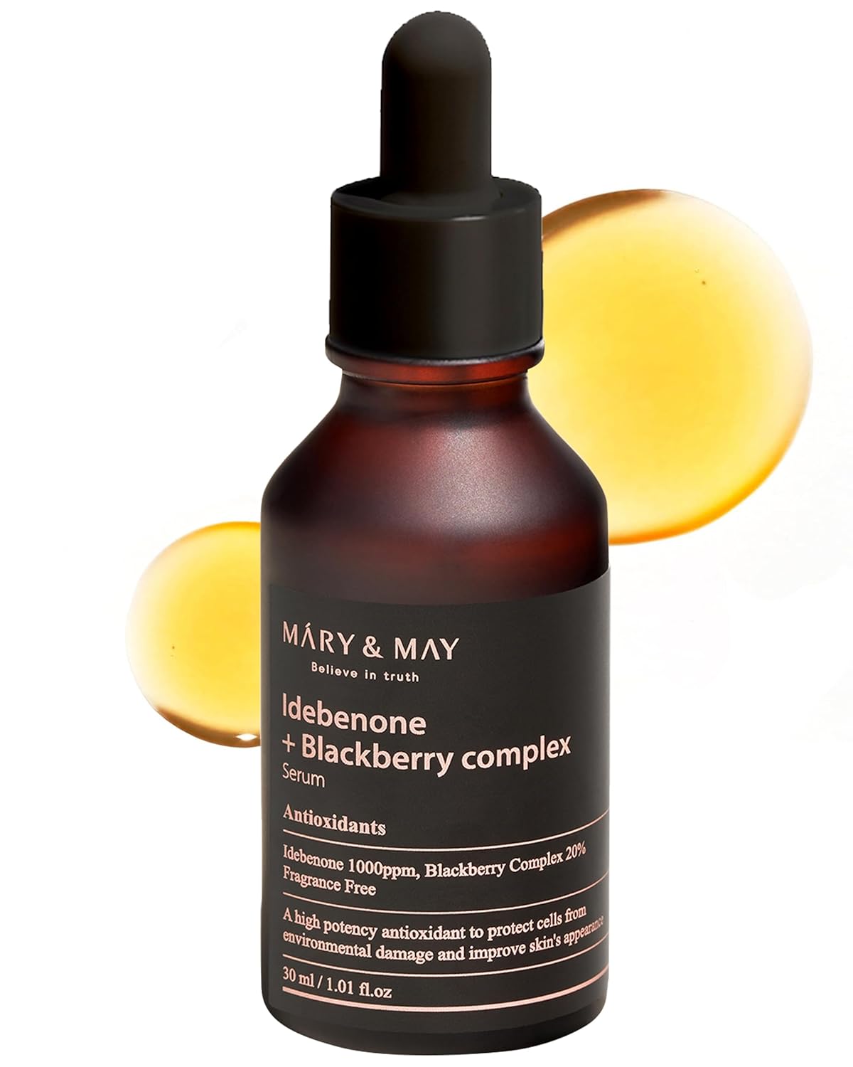 Mary&May Idebenone Blackberry Antioxidant Face Serum 1.01 fl.oz | Korean serum with 1,000ppm idebenone + 20% berry complex for dullness, fine lines & radiance, a gentle vitamin C alternative