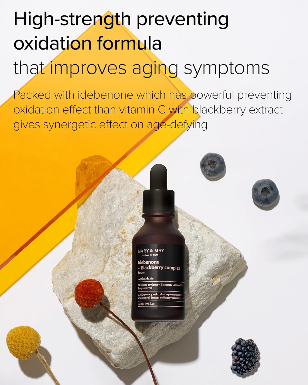 Mary&May Idebenone Blackberry Antioxidant Face Serum 1.01 fl.oz | Korean serum with 1,000ppm idebenone + 20% berry complex for dullness, fine lines & radiance, a gentle vitamin C alternative