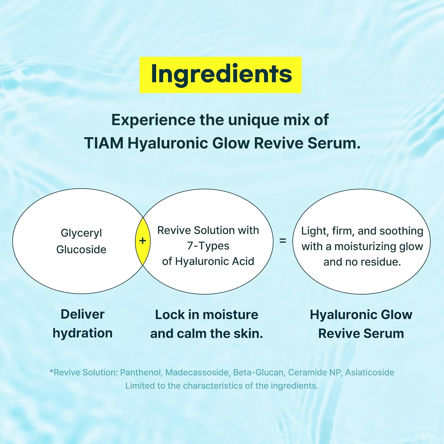TIA'M Hyaluronic Glow Revive Serum, 1.35 fl oz, Lightweight & Non-Sticky Face Serum for Deep Hydration and Calming, Ideal for Dry, Dehydrated Skin, Korean Skin Care