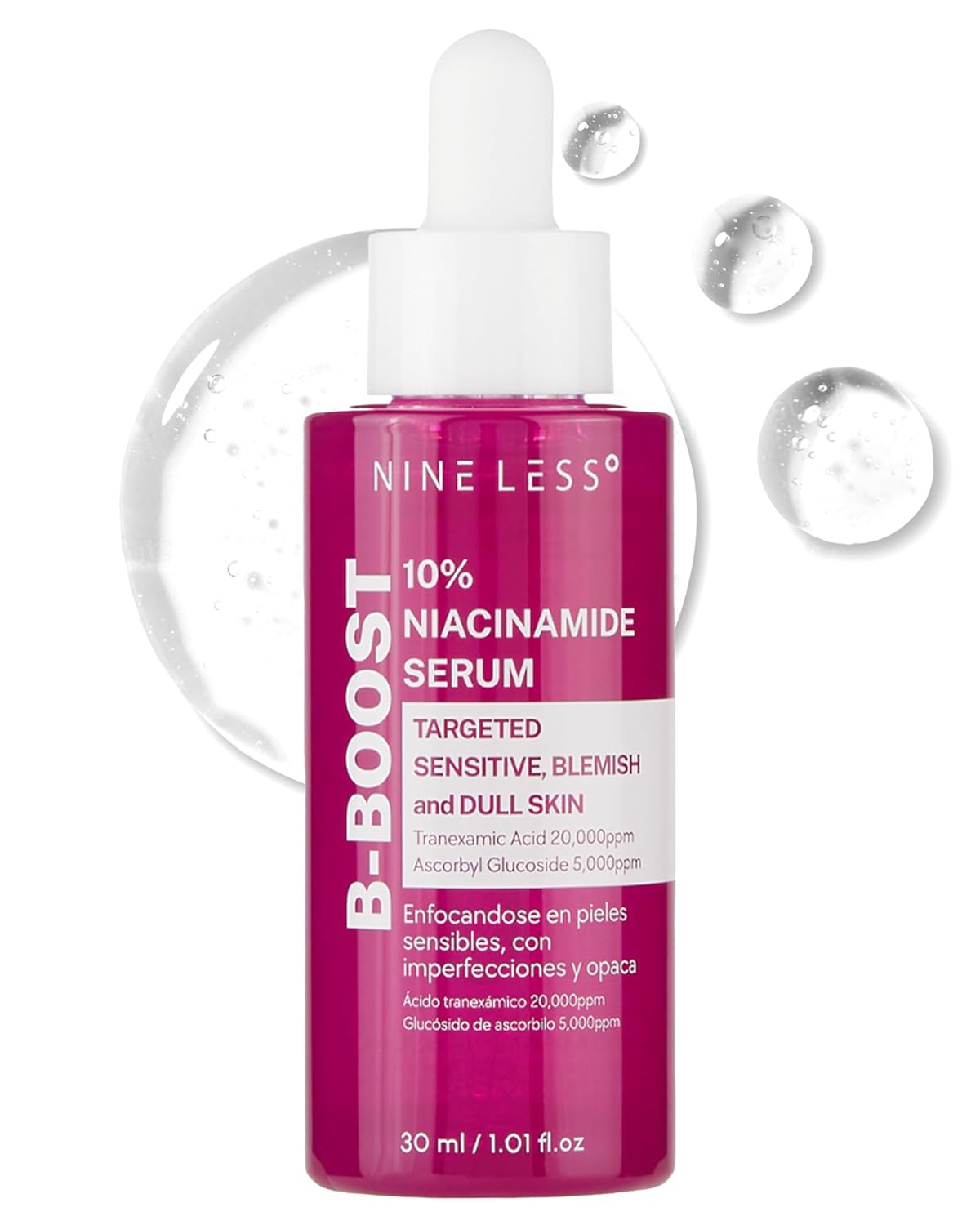 NINELESS B-Boost 10% Niacinamide Serum – Korean Face Serum for Even Skin Tone – Tranexamic Acid & Glutathione – Revitalize Complexion, 1.01 fl.oz.