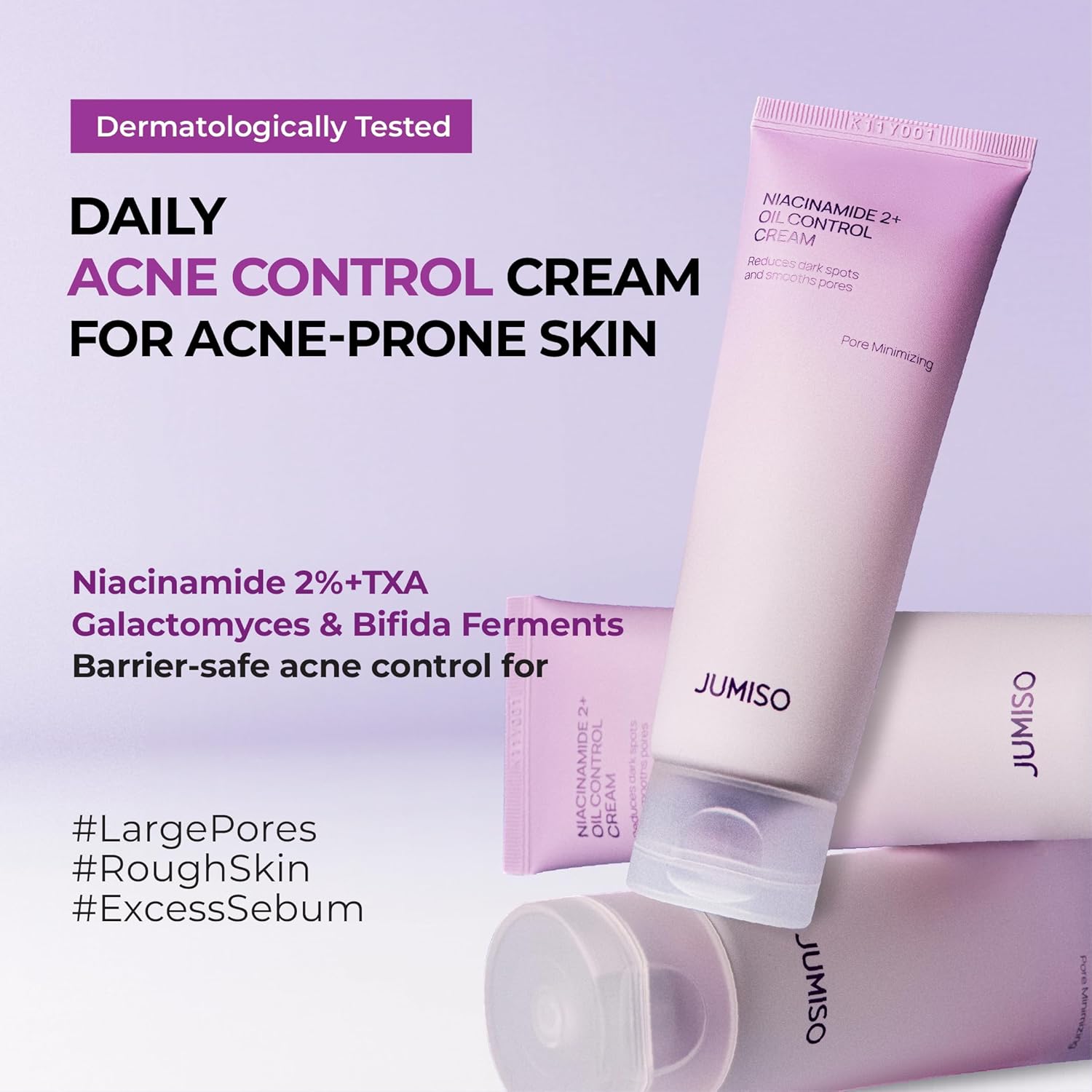JUMISO Niacinamide Oil Control Matte Gel Cream for Oily Skin 2.7 fl.oz | Water-gel with TXA, glutathione & 10 hyaluronics controls shine and blurs pores-matte outside, hydrated inside. Makeup primer