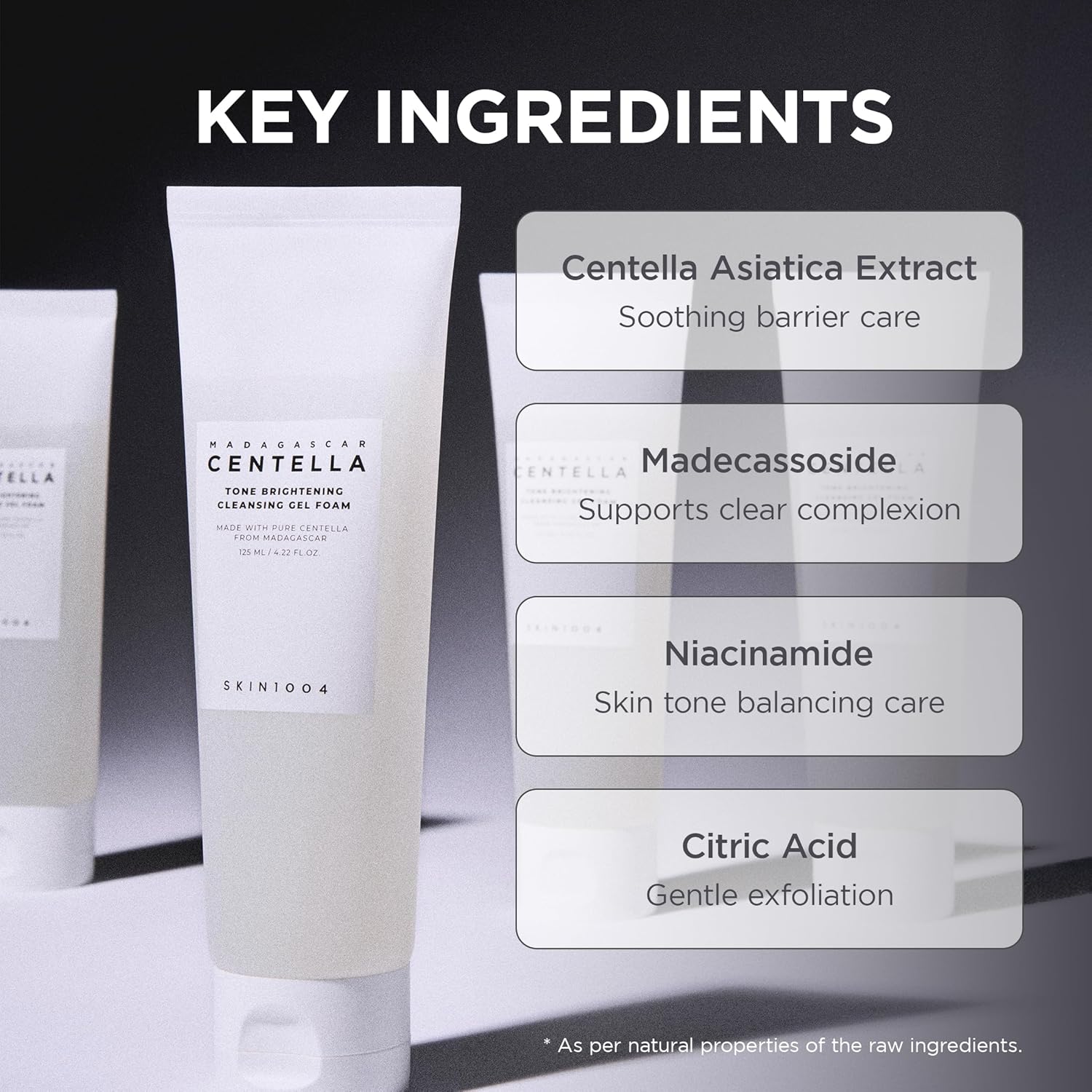 SKIN1004 Tone Balancing Cleansing Gel Foam, 125ml, Makeup Remover & Face Cleanser with Madagascar Centella Asiatica & MadeWhite, Korean Hydrating Gel Facial Cleanser, Korean Skincare