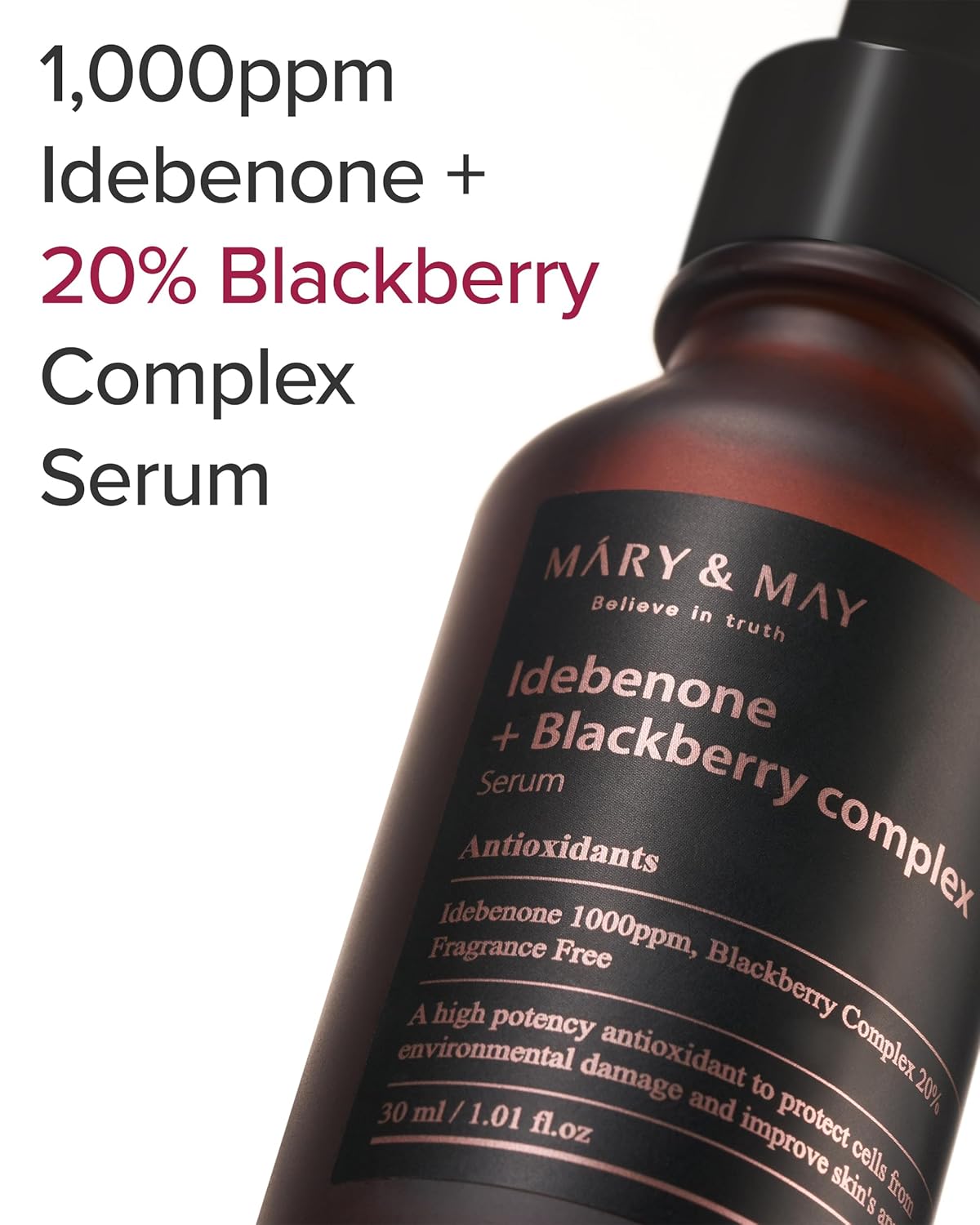 Mary&May Idebenone Blackberry Antioxidant Face Serum 1.01 fl.oz | Korean serum with 1,000ppm idebenone + 20% berry complex for dullness, fine lines & radiance, a gentle vitamin C alternative