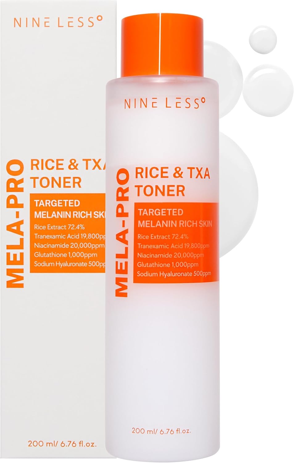 NINELESS Mela-Pro Rice & TXA Toner - Niacinamide and Glutathione - Soothing & Moisturizing - Korean Skincare, 6.76 fl.oz