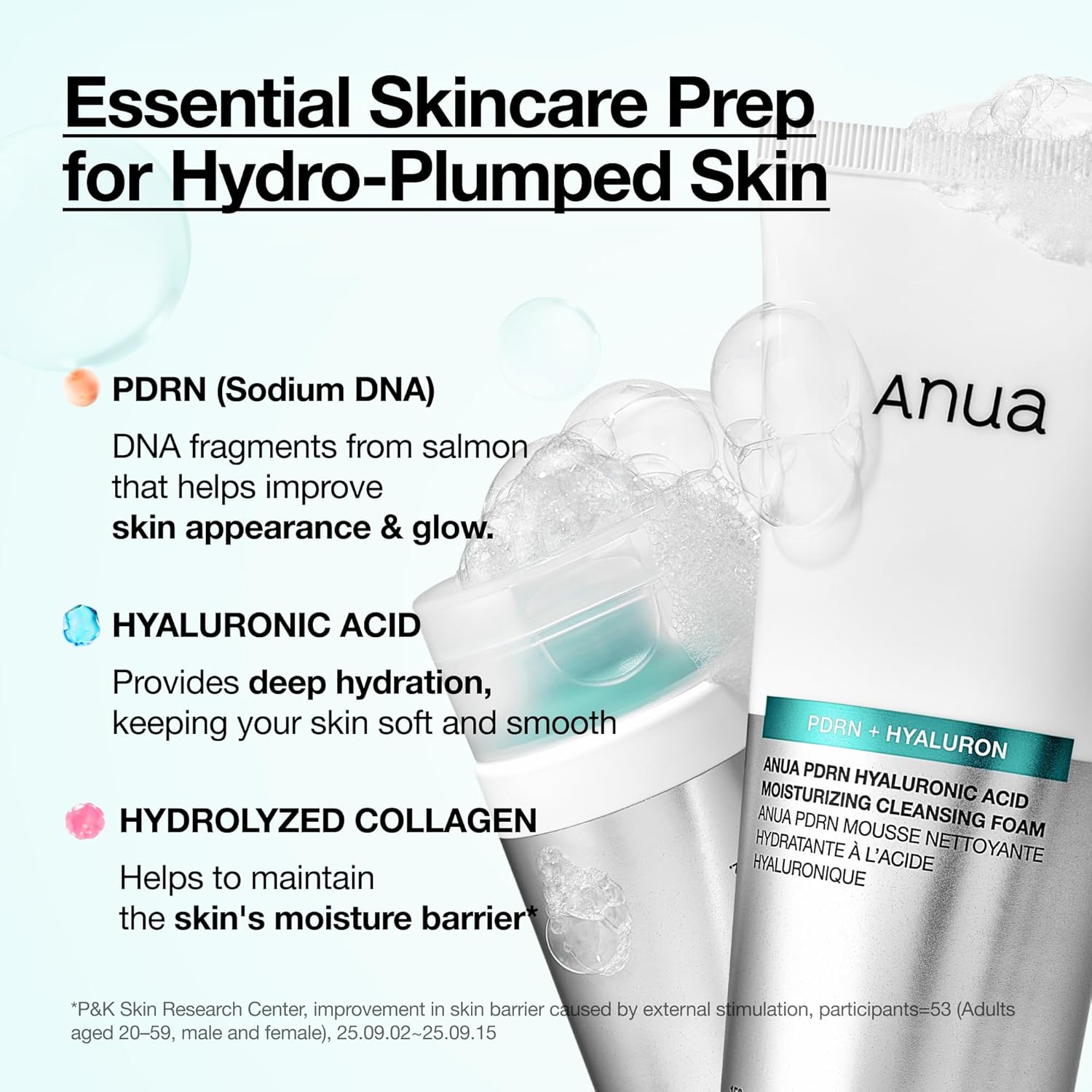 Anua PDRN Hyaluronic Acid Moisturizing Cleansing Foam, Daily Gentle Face Wash for Dry Skin, Salmon DNA Hydrating & Soft Facial Cleanser, Barrier Repair & Glow Glass Skin, Korean Skincare, 5.07 fl oz.