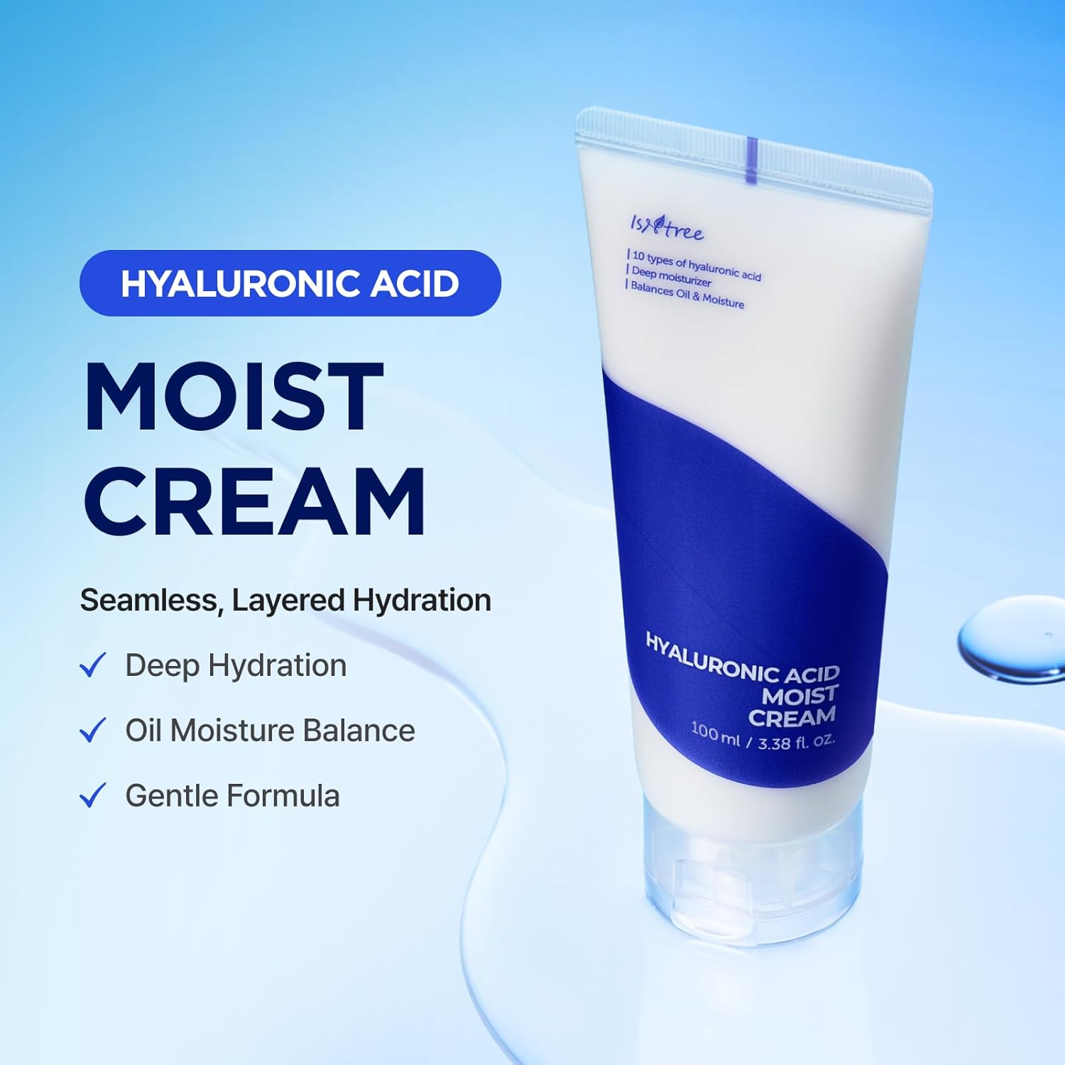 ISNTREE Hyaluronic Acid Moist Cream | Korean Face Moisturizer with Hyaluronic Acid | Deep Hydration, Fragrance-Free Moisturizer for Dry Skin, 3.38 fl oz