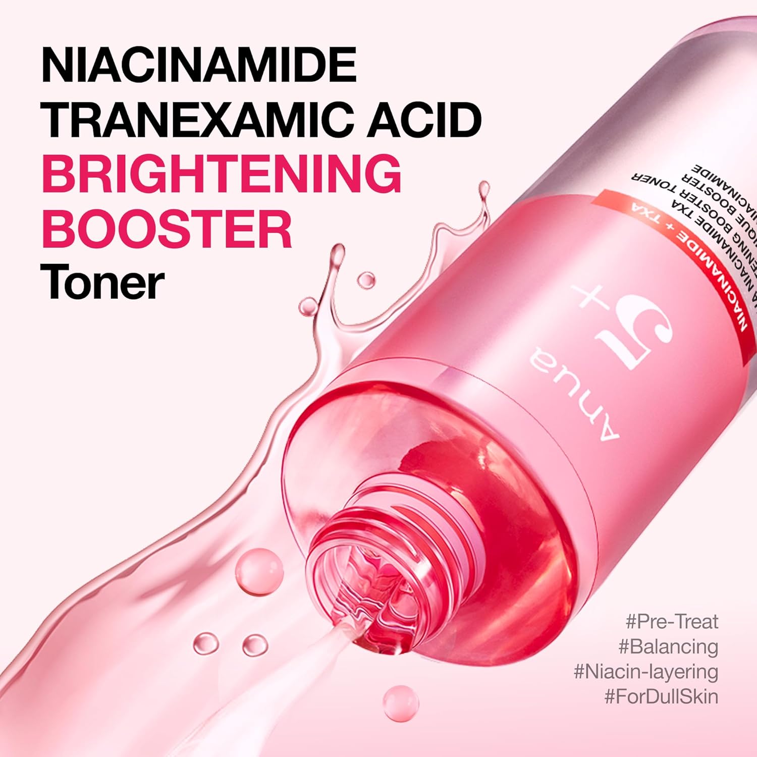 Anua Niacinamide Tranexamic Acid Brightening Booster Toner, Lightweight Pink Essence Toner for Dark Spot Care, Glow & Skin Clarity, Korean Skincare, 8.45 fl oz