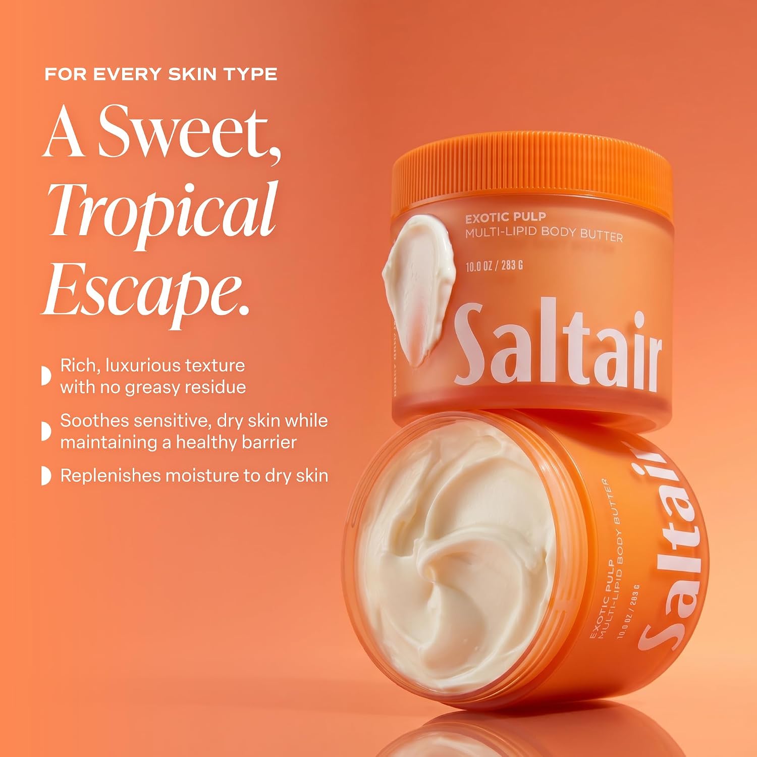 Saltair Multi-Lipid Body Butter – Hydrating 24-Hour Moisture – Body Cream for Soft Skin & Barrier Support – Ceramides, Coconut Oil & Shea Butter for Dry Skin Care – Exotic Pulp, 10oz