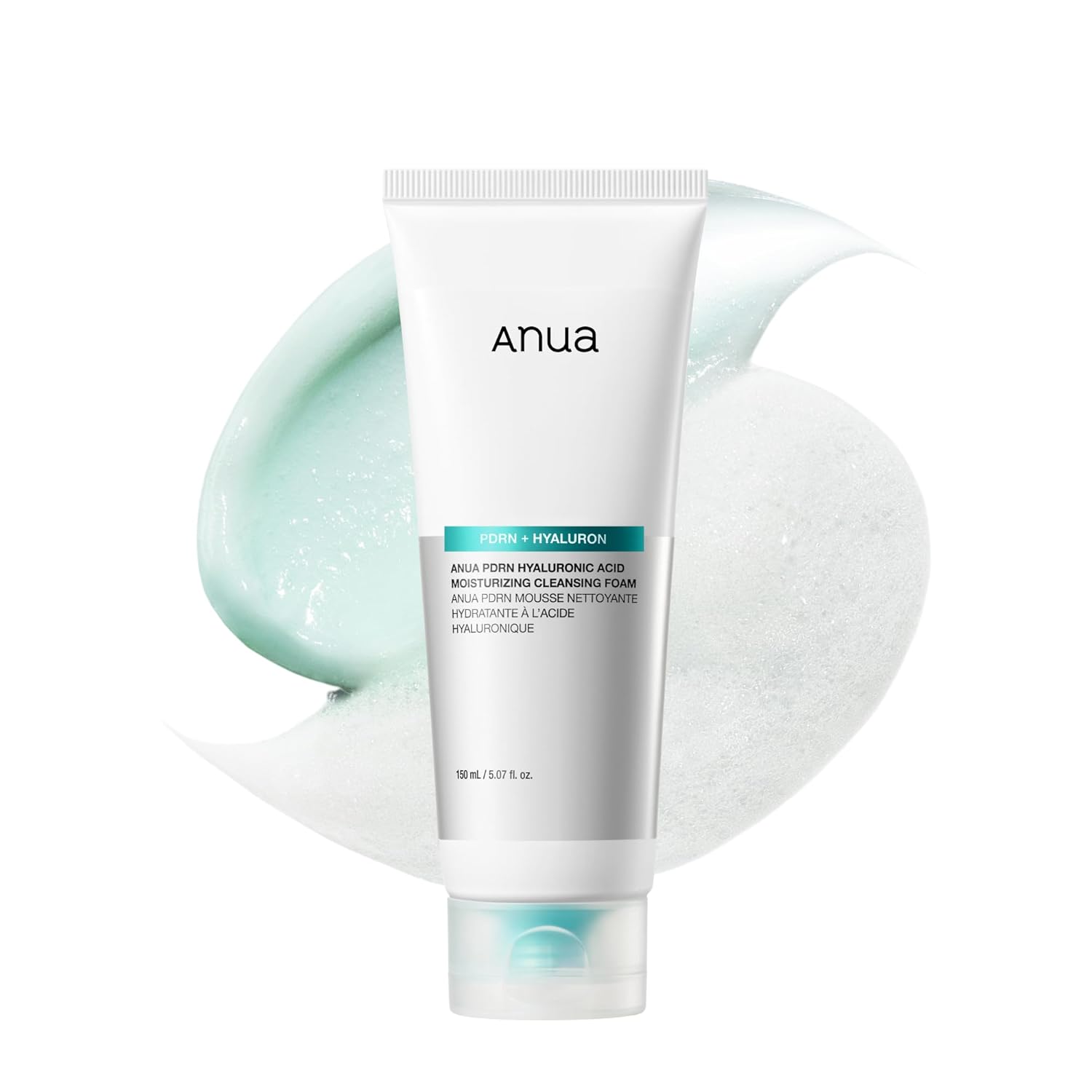 Anua PDRN Hyaluronic Acid Moisturizing Cleansing Foam, Daily Gentle Face Wash for Dry Skin, Salmon DNA Hydrating & Soft Facial Cleanser, Barrier Repair & Glow Glass Skin, Korean Skincare, 5.07 fl oz.