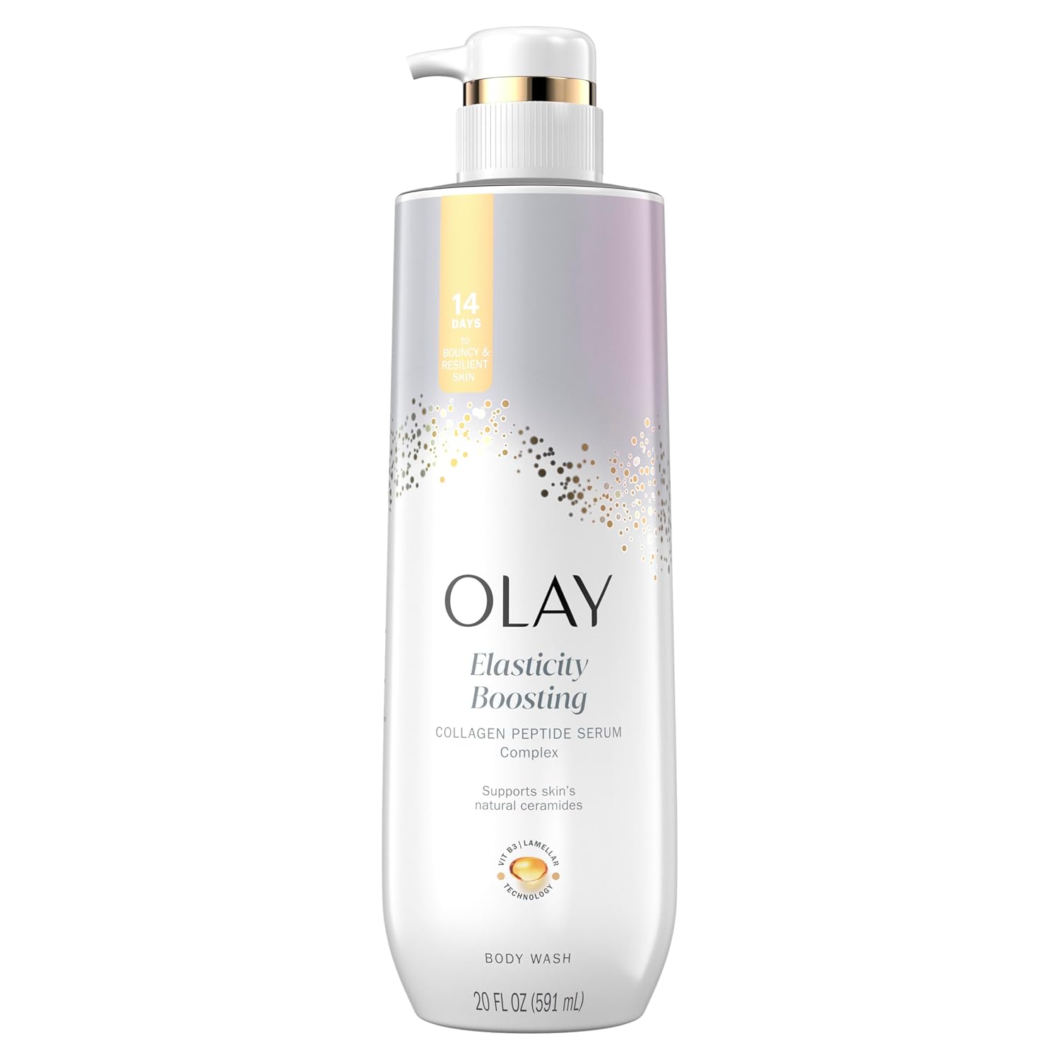 Olay Body Wash for Women, Elasticity Boosting, Collagen Peptide Serum Complex, Renews Moisture, Free of Parabens & Phthalates, Vitamin B3 Lameller Technology, For All Skin Types, 20 fl oz