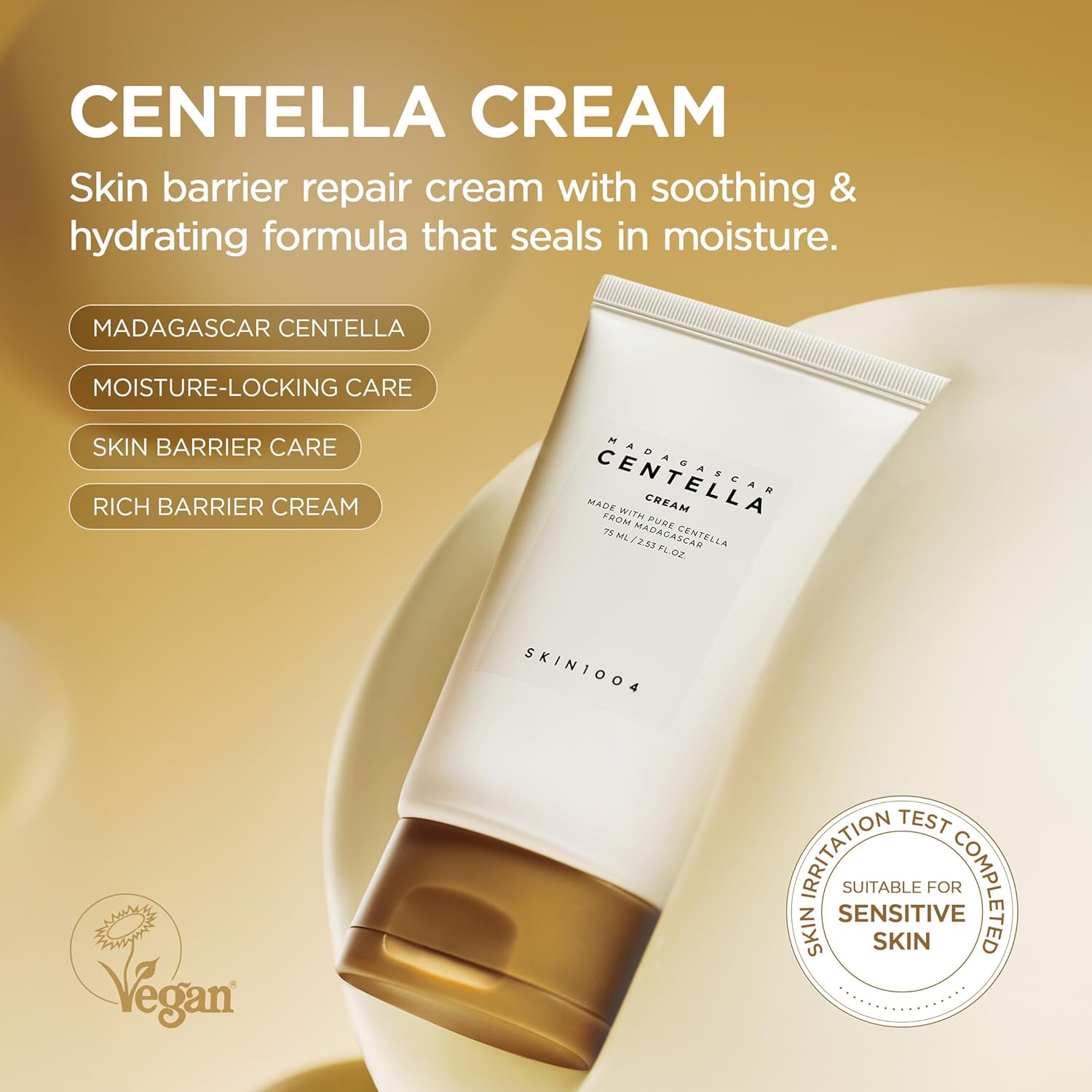 SKIN1004 Madagascar Centella Cream, Korean Face Moisturiser with Centella Asiatica, Face Cream with Panthenol & Shea Butter, Face Moisturizer for soothing, Daily Korean Skincare, 2.53 fl.oz, 75ml