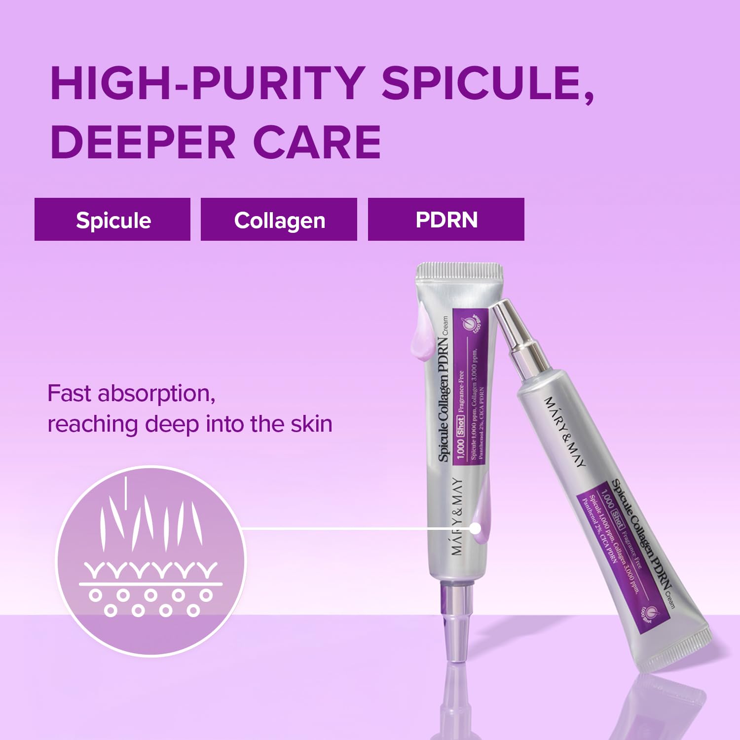 Mary&May Spicule Collagen PDRN Cream, Korean Plumping Night Cream 0.53 oz | 1,000ppm marine spicules + French marine collagen + CICA PDRN for volume, smile lines & elasticity, ceramide, sensitive skin