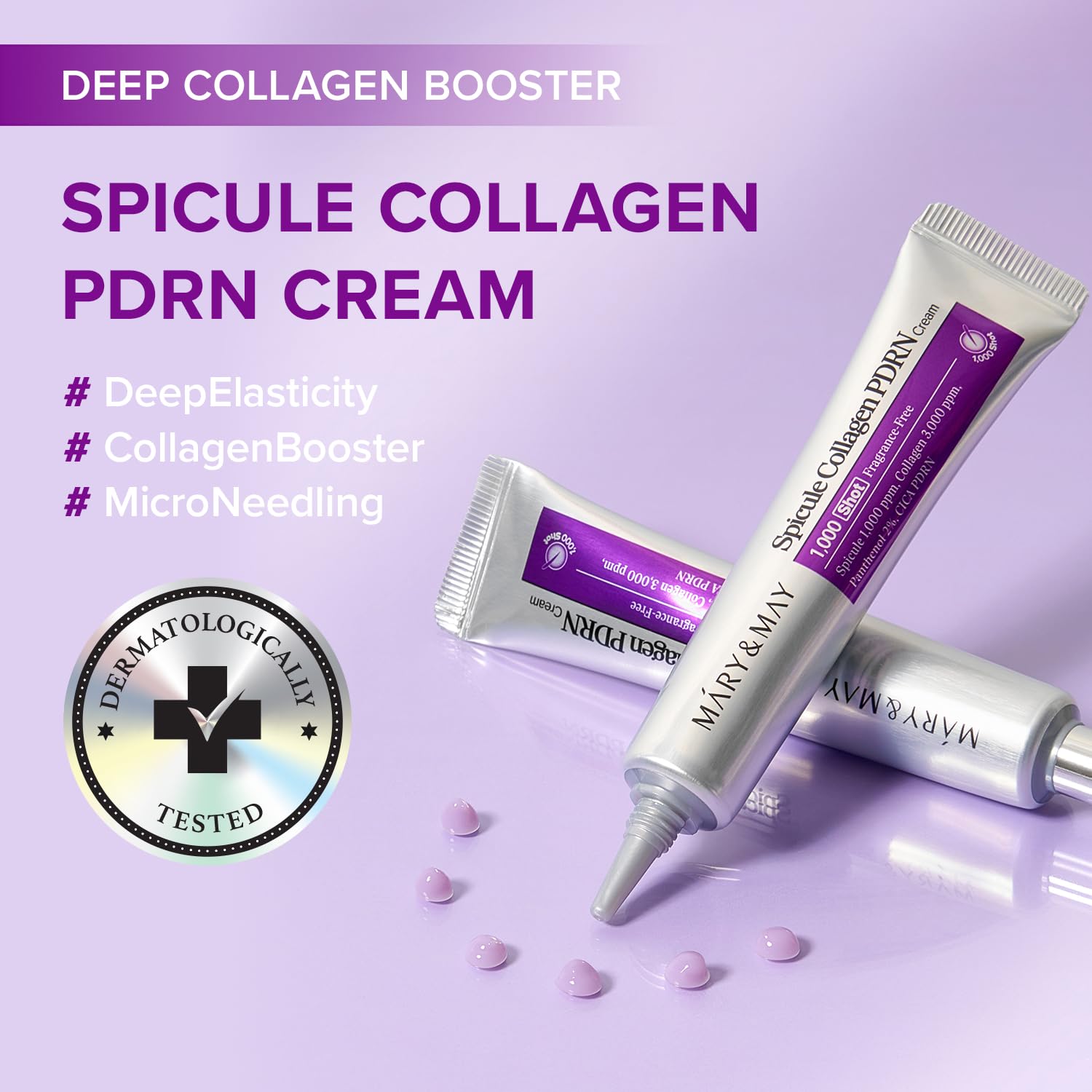 Mary&May Spicule Collagen PDRN Cream, Korean Plumping Night Cream 0.53 oz | 1,000ppm marine spicules + French marine collagen + CICA PDRN for volume, smile lines & elasticity, ceramide, sensitive skin