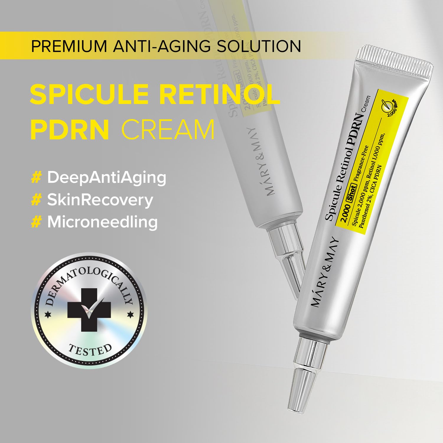 Mary&May Retinol PDRN Spicule Night Cream, Pore & Texture Care 0.53 oz | 2,000ppm micro-spicules + 1,000ppm nano liposome retinol + CICA PDRN & 2% panthenol for pores, fine lines, sensitive skin