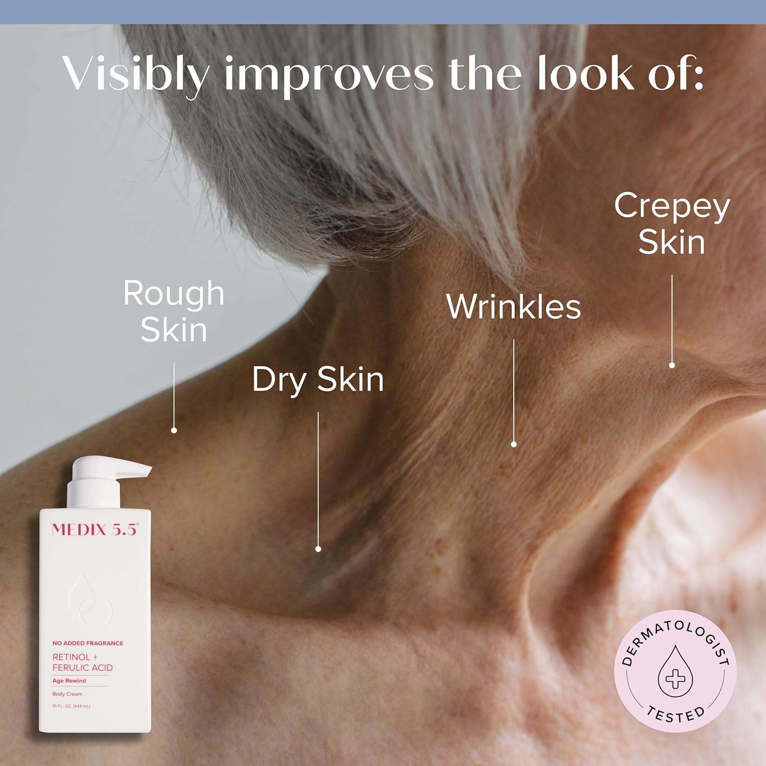 MEDIX Fragrance Free Retinol Face Moisturizer & Body Lotion Crepey Skin Care Treatment | Anti Aging Firming Retinol Cream For Face Targets Loose Crepe Skin, Wrinkles, & Fine Lines, 15 Fl Oz