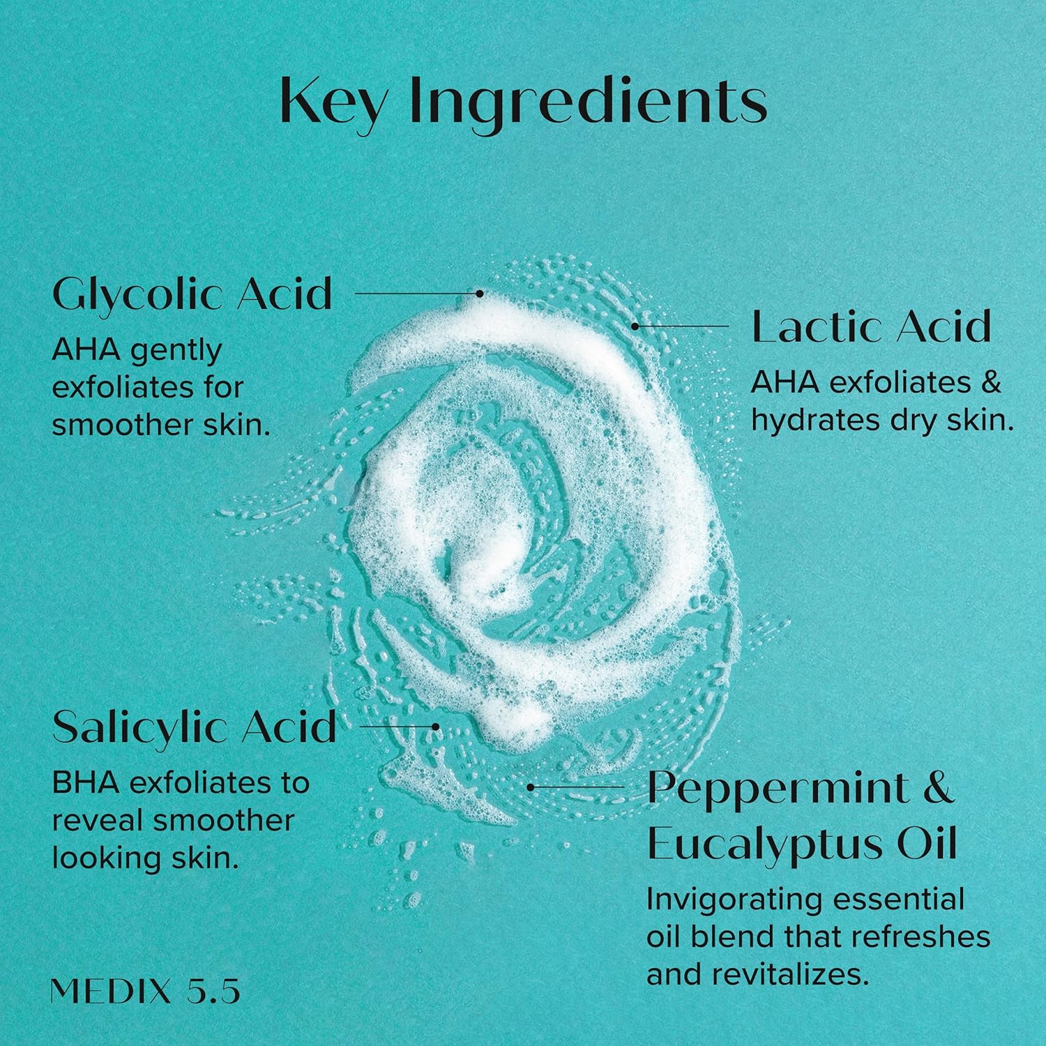 MEDIX 5.5 Glycolic Acid + Lactic Acid Exfoliating Body Wash Gel | KP Bump Eraser | AHA Exfoliant Skin Care Body Cleanser | Keratosis Pilaris & Acne | Anti Aging AHA Foaming Body & Face Wash, 15 Fl Oz