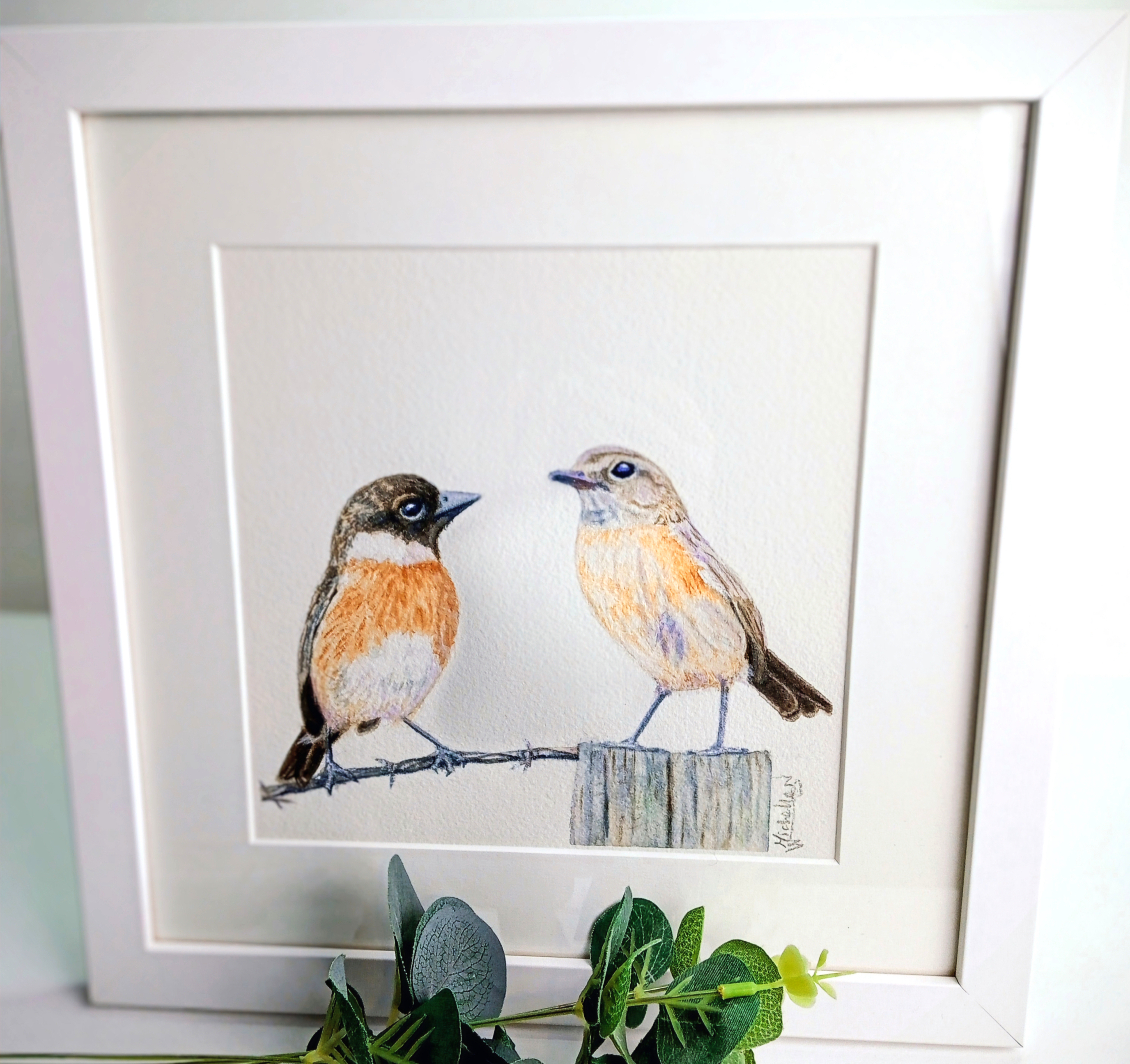 Stonechats, Original Framed Artwork