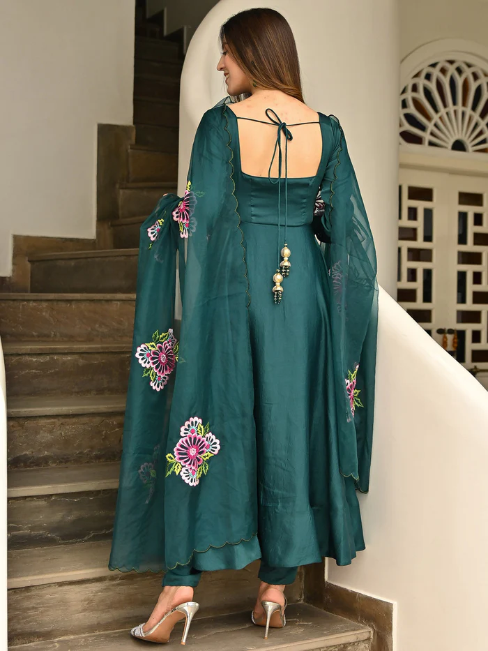 Green Silk Embroidered Anarkali Suit