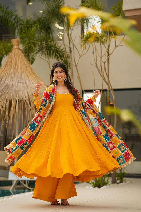 Traditional Yellow Anarkali Suit