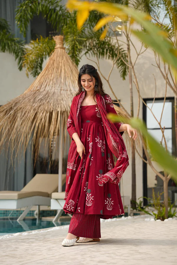 Elegant Red Anarkali Dress