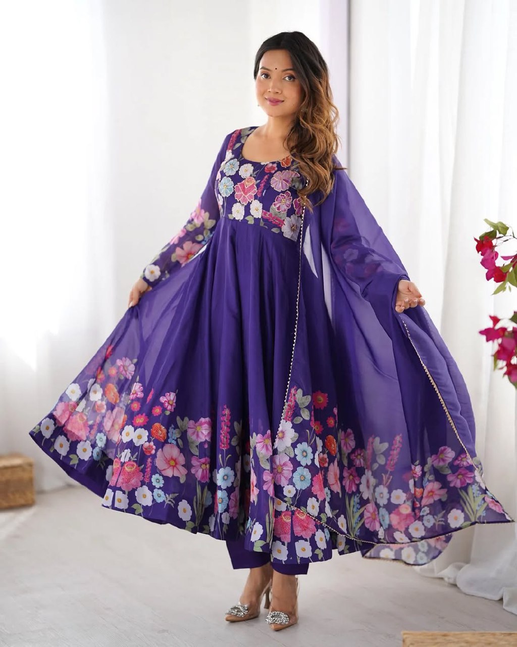Floral Embroidered Purple Anarkali Dress
