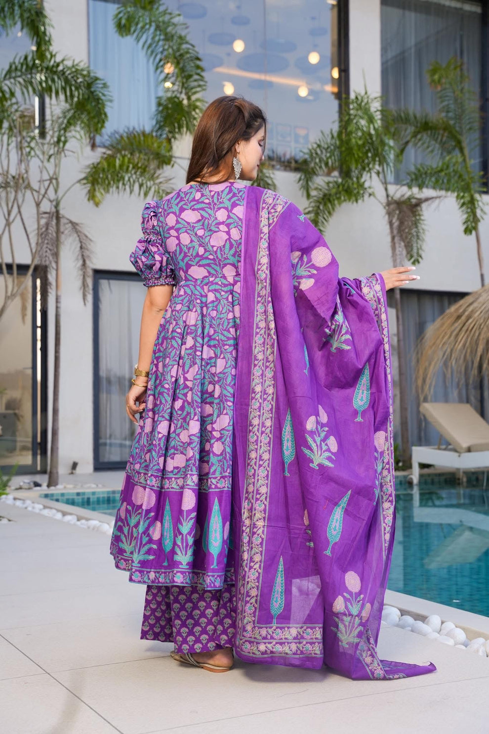 Elegant Purple Cotton Anarkali Suit Set 