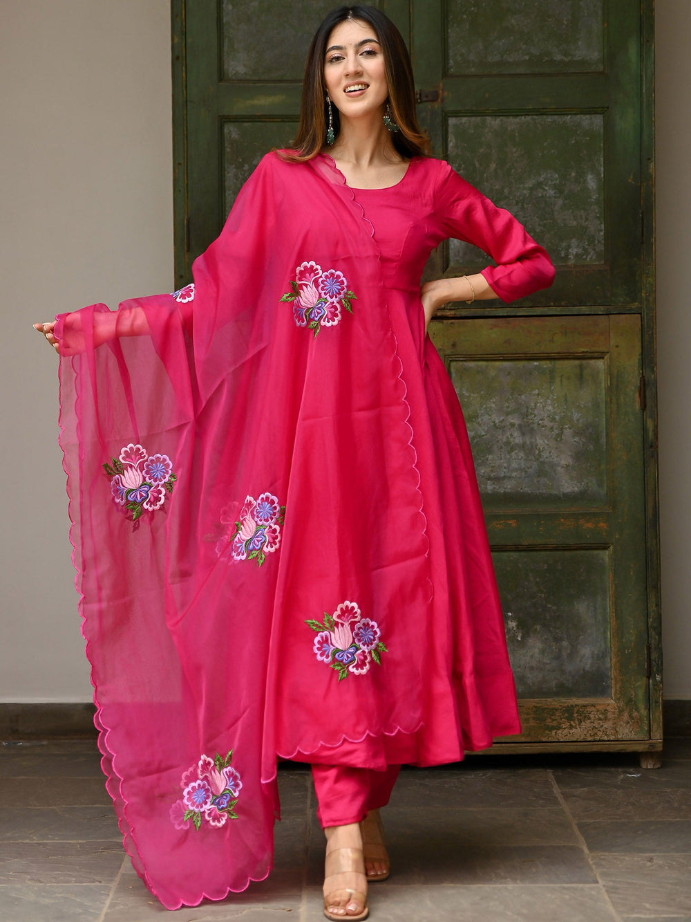 Embroidered Anarkali Gown Set 