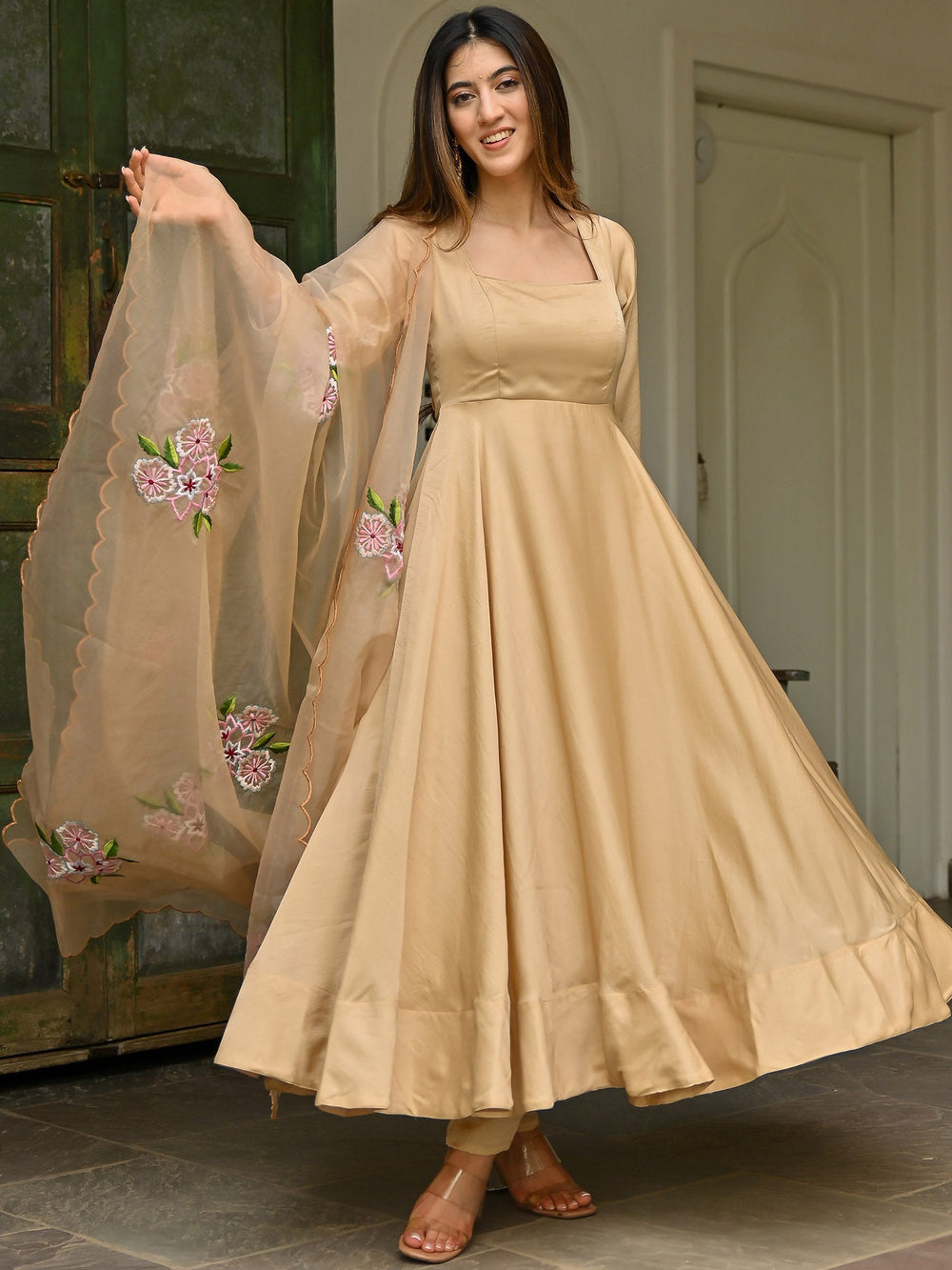 Embroidered Anarkali Gown Set 